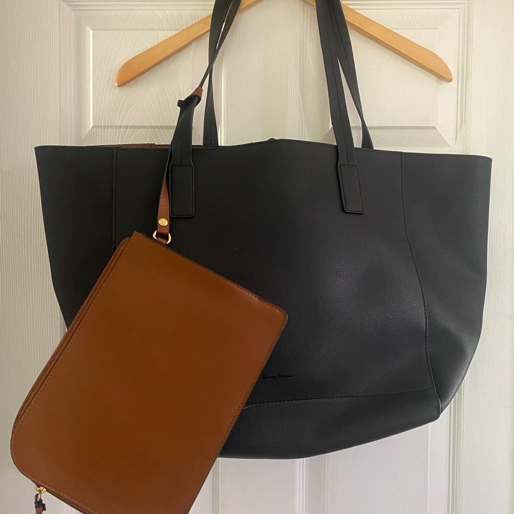 Tommy Bahama Reversible Black and Brown Tote Bag W/ matching wristlet